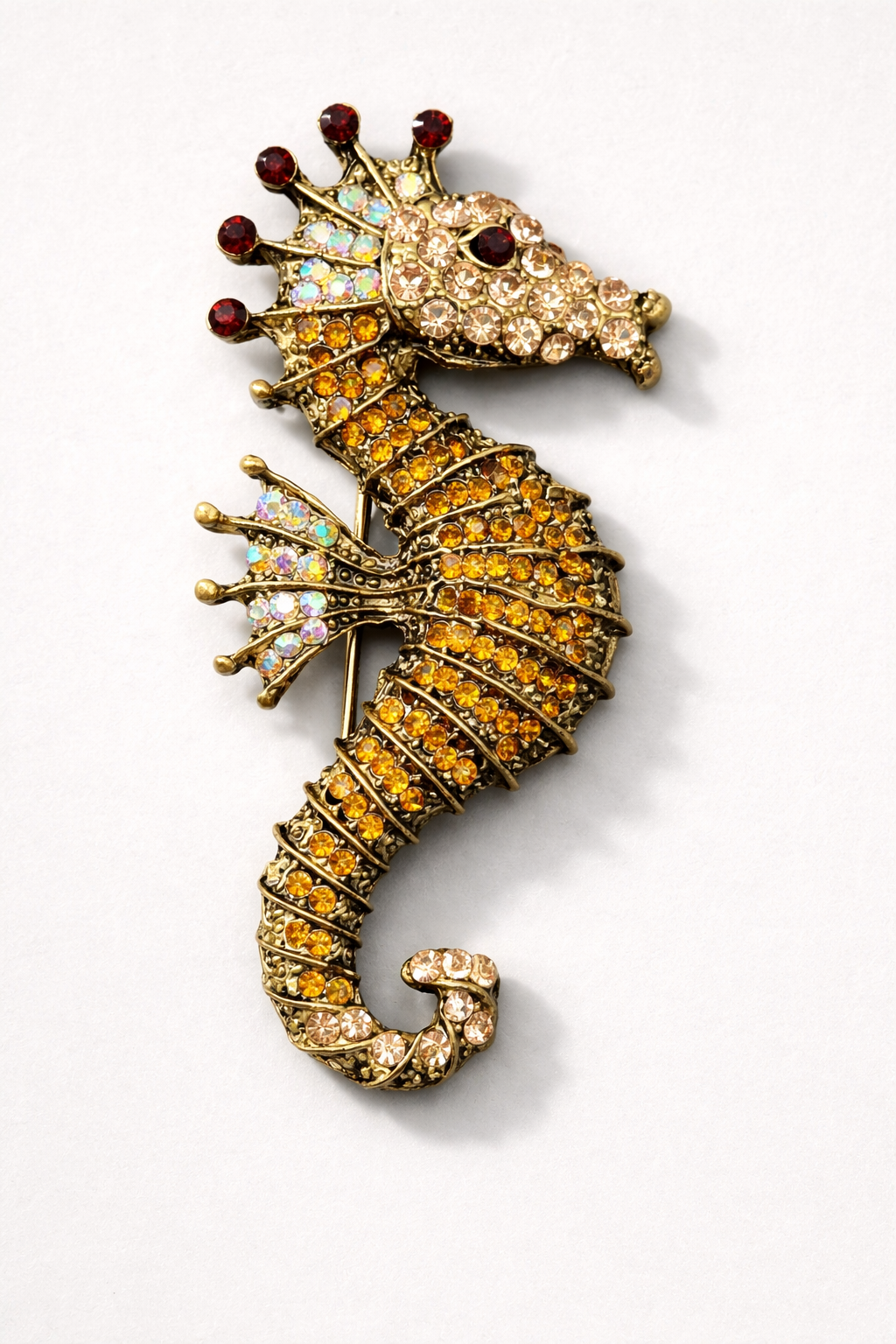 Brosche "Seepflerdchen" in Gold und Rotfarben meer aquarium