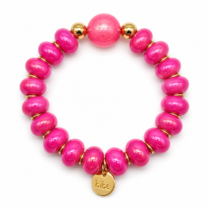 Armband Elastisch Perlen Urlaub Strand rosa Kugel nickelfrei Biba Beige