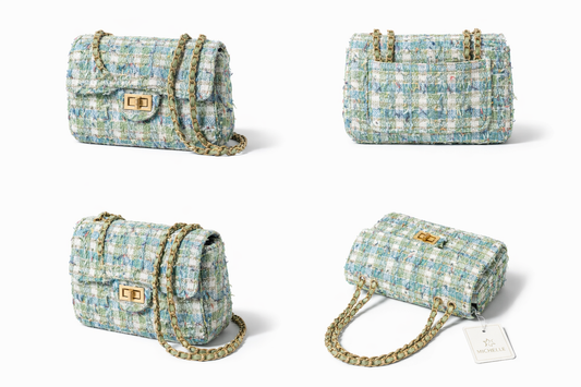 Umhängetasche Tweed Grün Pastell Crossbody Trend modisch Fashion