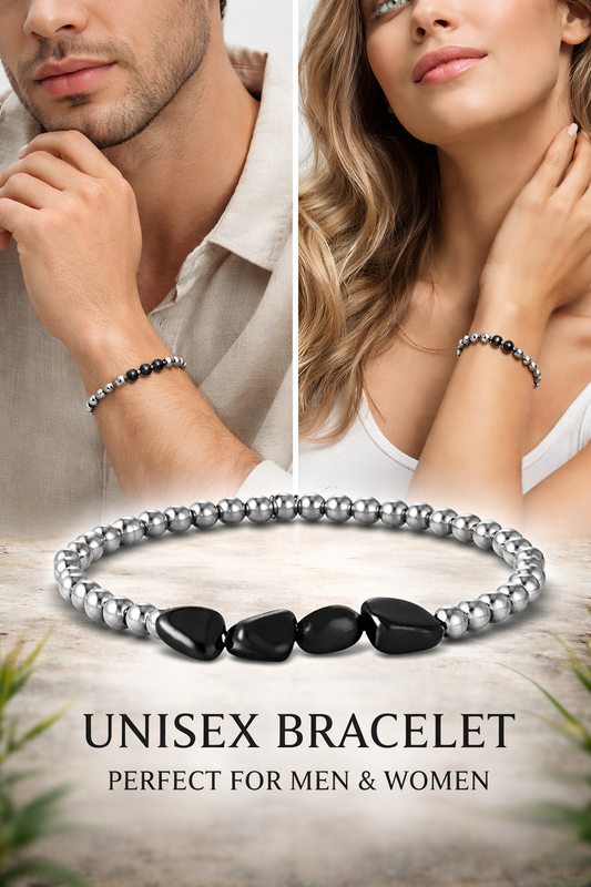 Armband Silberfarben Schwarze Natursteinchen Unisex Nickelfrei Yehwang