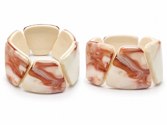 Armband Acryl Trapezförmige Elemente Elastisch Marmor- Naturstein-Look Amorino