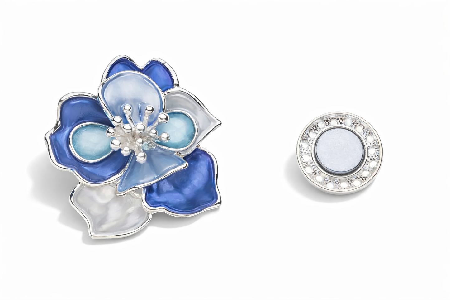 Brosche Blume Tropen Blau Fuchsia Anstecknadel Magnet Trend Sommer