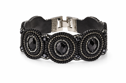 Armband Kunstleder Schwarz mit irisierende Perlchen Nickelfrei Biba