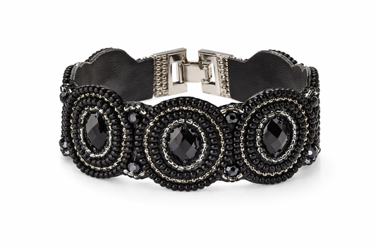 Armband Kunstleder Schwarz mit irisierende Perlchen Nickelfrei Biba
