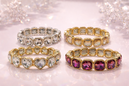 Armband Stretch Straß Silberfarben Goldfarben Rosa Herz Nickelfrei Yehwang