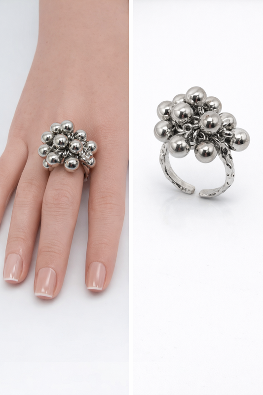 Ring Silberfarben verstellbar mit Perlenstrauss Cosmos