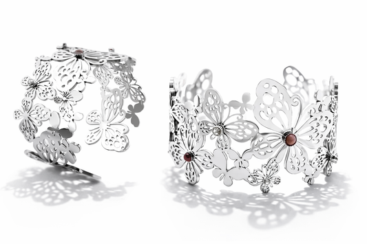 Armband verstellbares halbstarres Schmetterlingsarmband Silberfarben Amorino