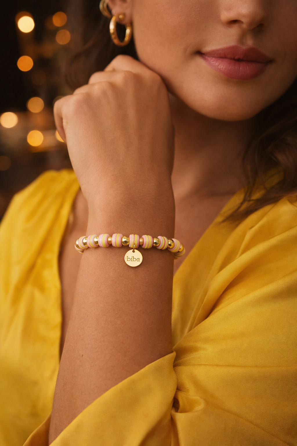Armband Biba´s Candystore Space Beads elastisch Nickelfrei Biba Goldfarben