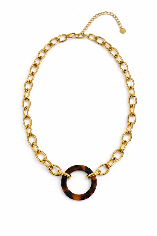 Halskette nickelfrei  Acryl Beige Creme Schwarz elegant verspielt Wildlife Cosmos