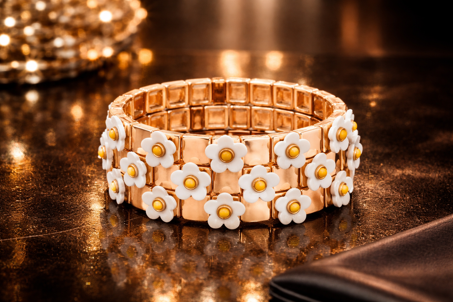 Armband Nickelfrei 3er set stretch elastisch schwarz daisy blumen froh glück geschenk Ardoné