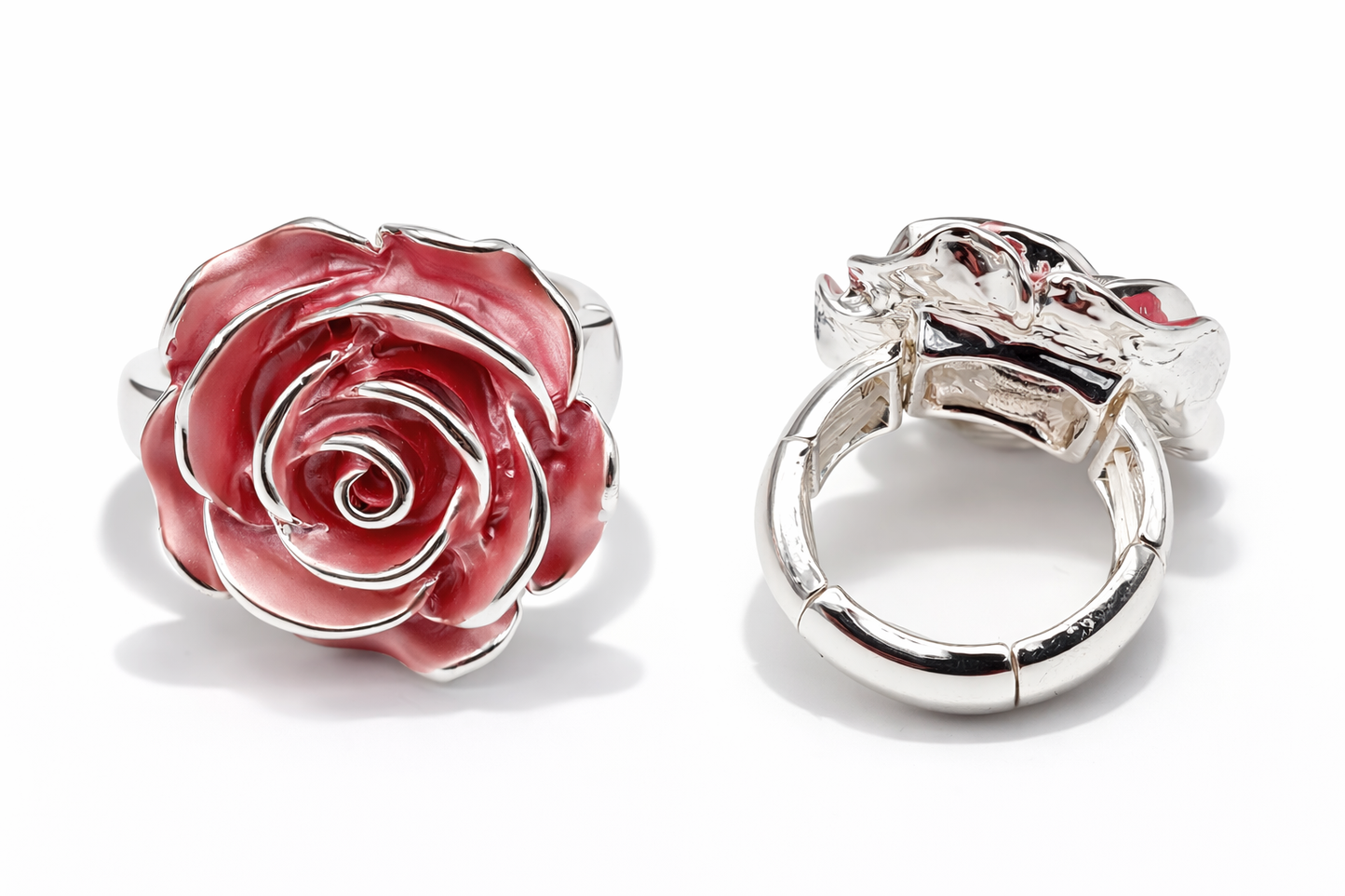 Ring Elastischer Ring Emailliertem Volant Rosen-Design Blumen Amorino