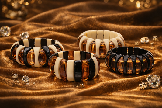 Armband elastisch Retro nickelfrei Acryl Braun schwarz creme Rauchbraun