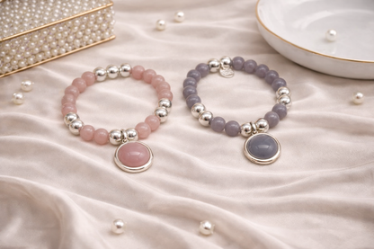 Armband elastisch mit Anhänger Rosa Grau elegant Nickelfrei Biba