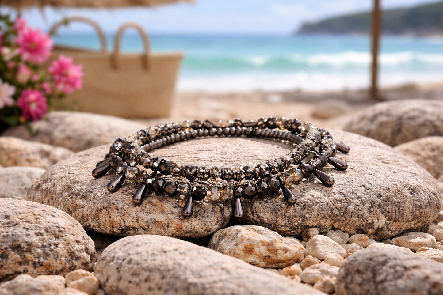 Armband  3-fach Armband Tropfenarmband Gun Metal Trend Ibiza Biba
