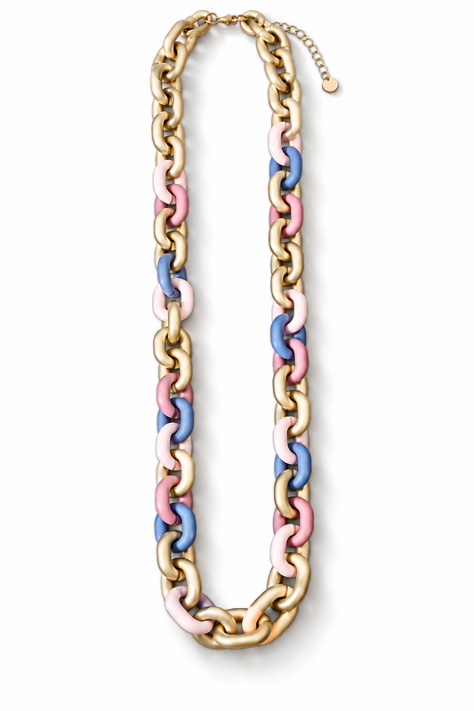 Halskette nickelfrei Gliederkette Goldfarben Matt Rosa Altrosa grau Modeschmuck Biba