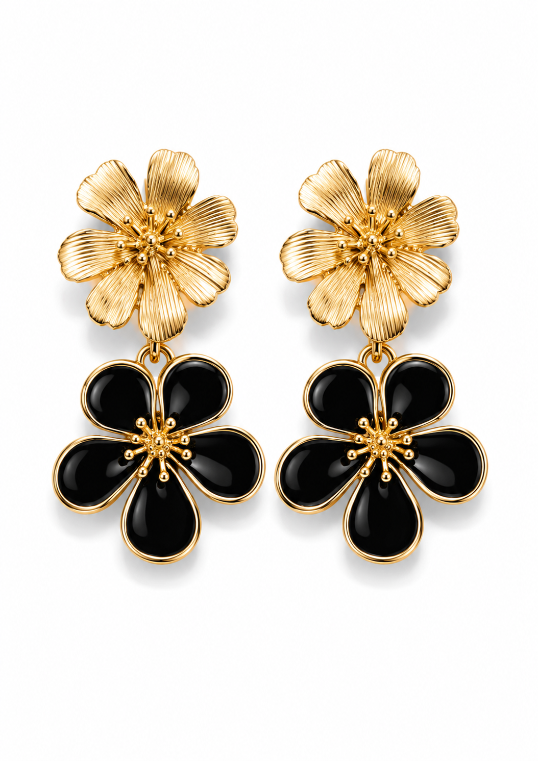 Ohrringe Ohrhänger Blumen Emaille schwarz Weiß goldfarben nickelfrei Yehwang