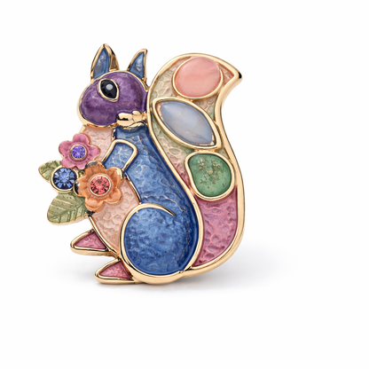Brosche Eichhörnchen Rosa Braun Bunt Natur Anstecknadel Trend
