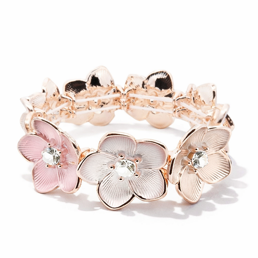 Armband elastisch Blumen Strass Rosa Creme Strauß Blüten Amorino