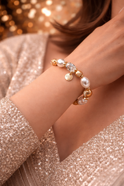 Armband elastisch Matt Goldfarben Transparent Perlmutt verschiedene Farben Biba