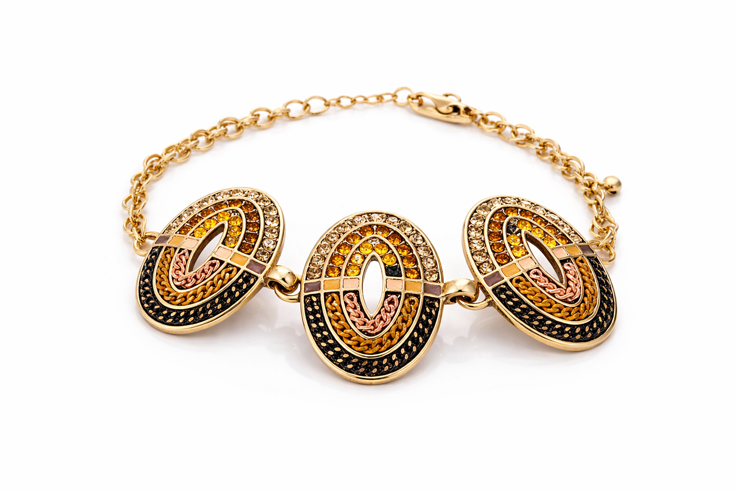 Blossom Bijoux Armband, Kristall Strass Armband, Goldfarben Schwarz, Statement