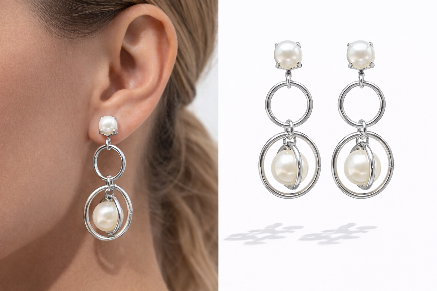Biba Ohrringe Ohrhänger Silberfarben Kunstperlen Elegant Stilvoll