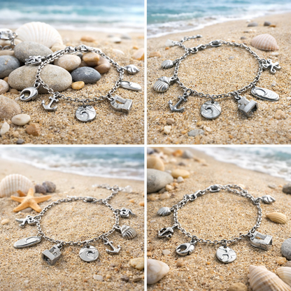 Armband Bettelarmband matt Silberfarbig Nautische Charms Biba