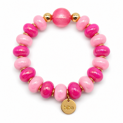 Armband Elastisch Perlen Urlaub Strand rosa Kugel nickelfrei Biba Beige