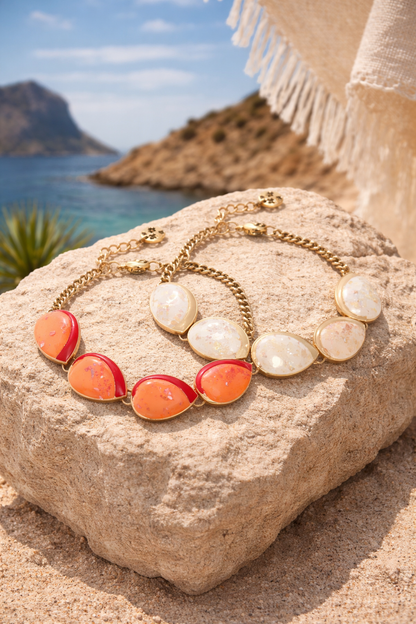 Armband Gliederkette mit Emaille Elemente Weiß oder Orange