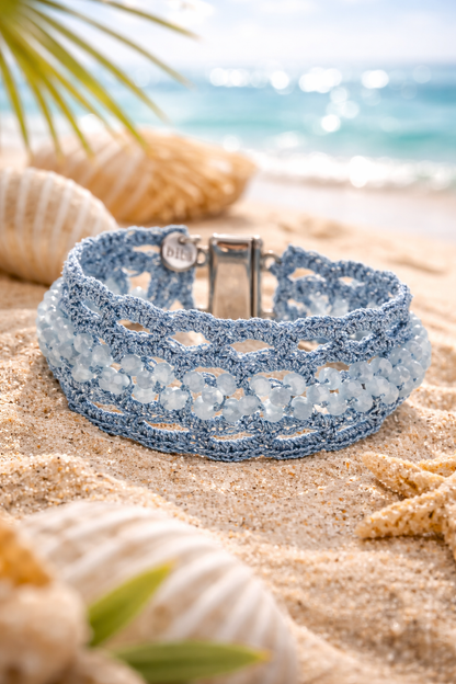 Armband Texil mit Perlchen in Blau, Mintgrün oder Rosa Trend Sommer Biba