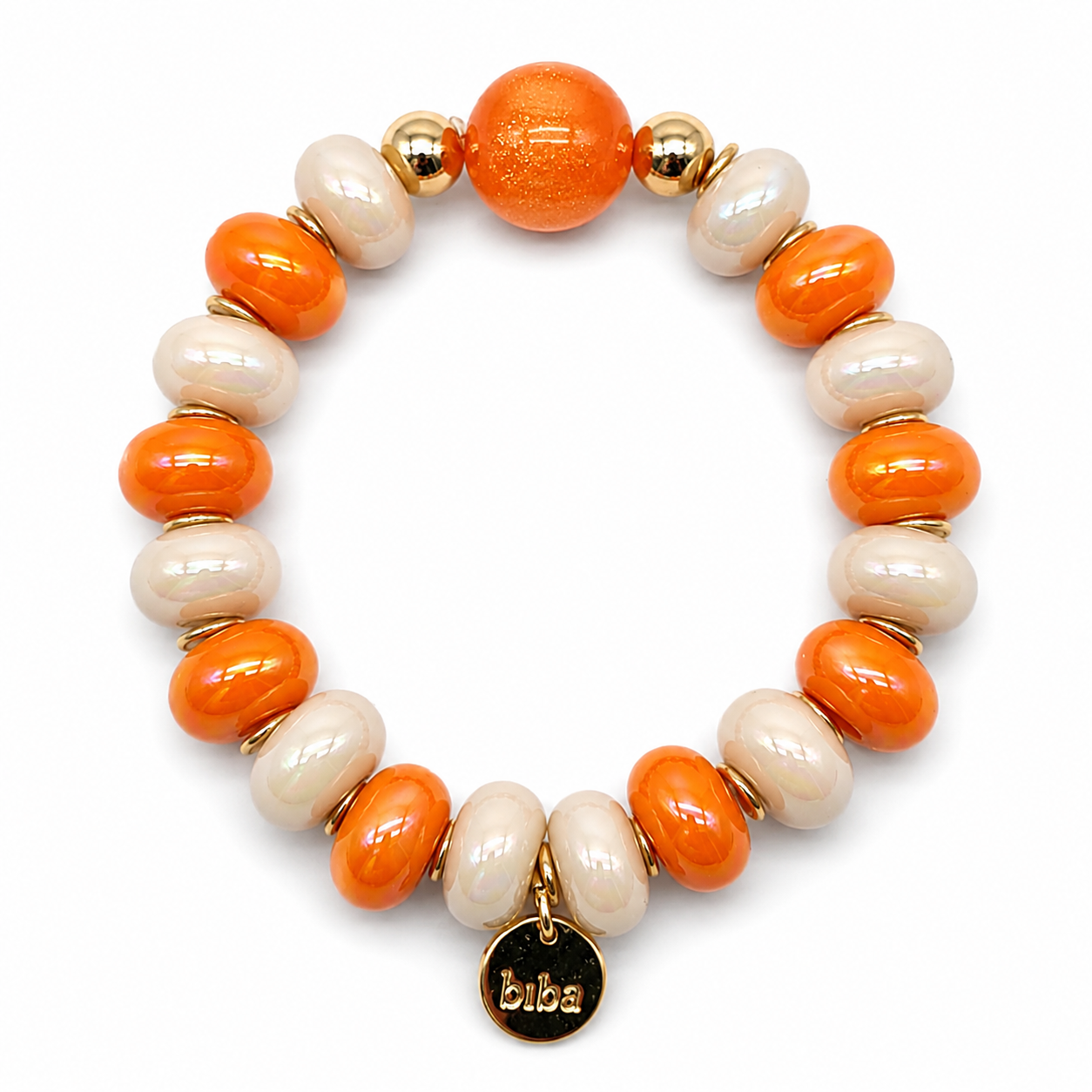 Armband Elastisch Perlen Urlaub Strand rosa Kugel nickelfrei Biba Beige