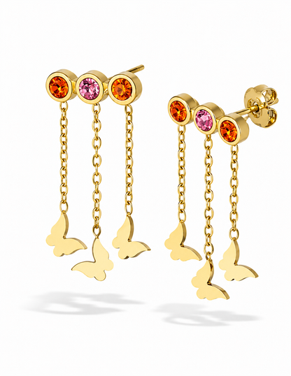 Ohrringe Schmetterlingen Steinen Goldfarbe Rosa Orange Blau Grün nickelfrei Yehwang