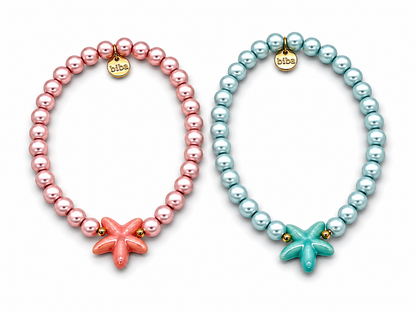 Armband elastisch space beads mit Seestern Türkis oder Rosa Biba