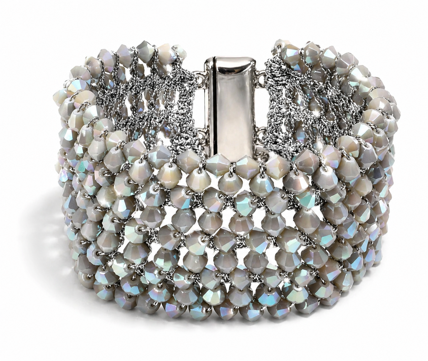 Armband Manschette mit lilagrauer Steinbesatz Magnetverschluss Biba