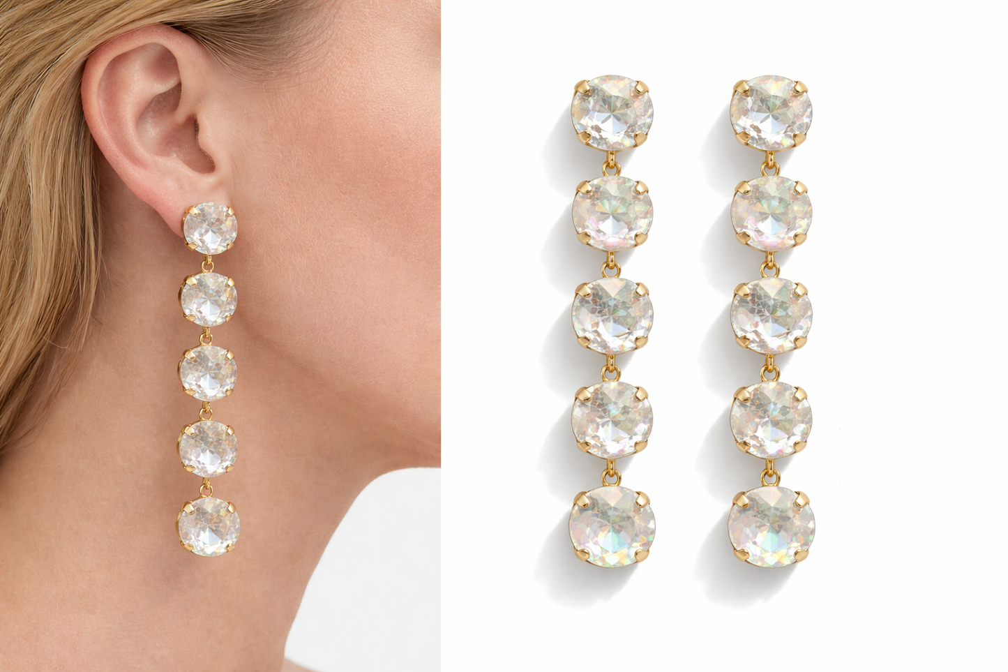 Biba Ohrhänger Strass-Kaskade Transparent Rosa Elegant Klassisch