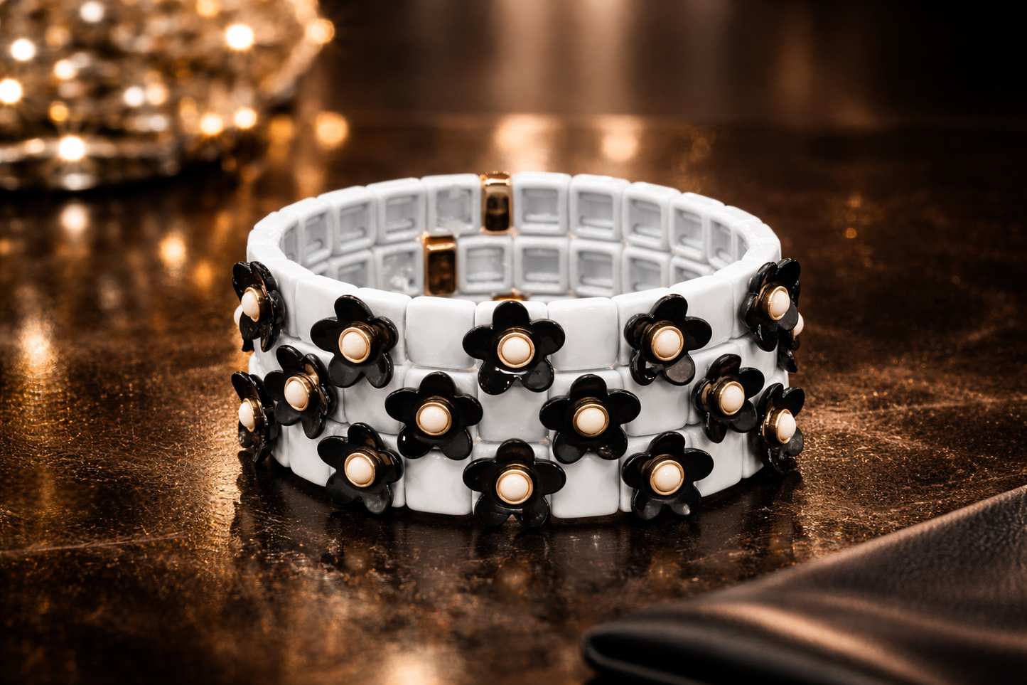 Armband Nickelfrei 3er set stretch elastisch schwarz daisy blumen froh glück geschenk Ardoné