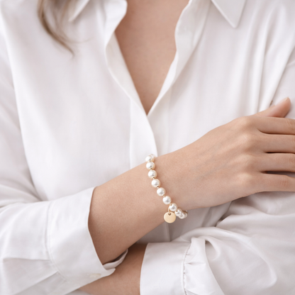 Biba Armband elastisch Perlmutt und goldfarbene Perlen, elegant, kombinierbar