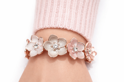 Armband elastisch Blumen Strass Rosa Creme Strauß Blüten Amorino