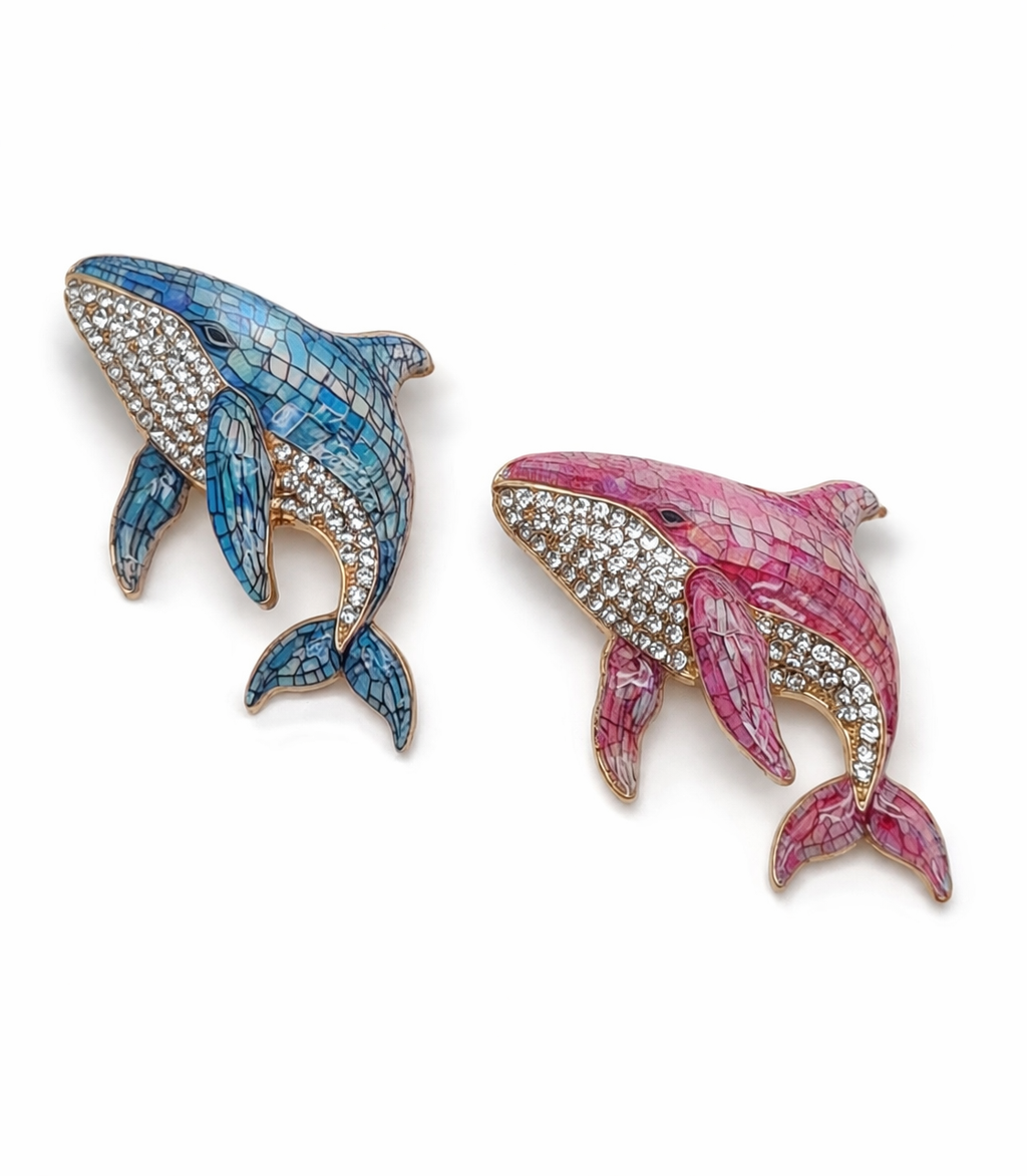Brosche Walfisch in Blau oder Rosa Meer Fisch