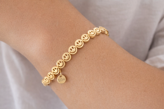 Armband Biba elastisch Smiley Matt Goldfarben Nickelfrei