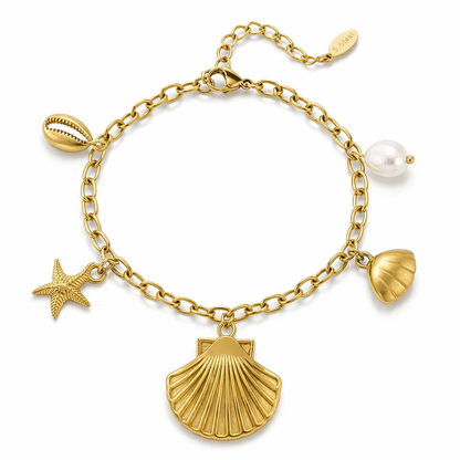 Armband Bettelarmband Muschel Seestern Süßwasserperle Goldfarben Nickelfrei Yehwang