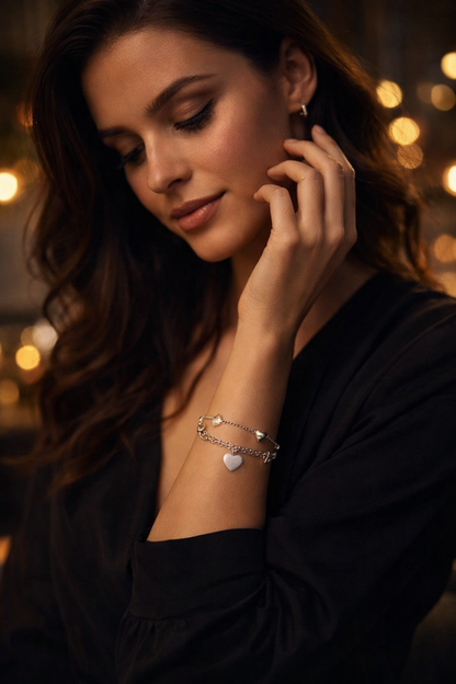 Armband Doppelarmband Silberfarbenen Herzchen Liebe Yehwang