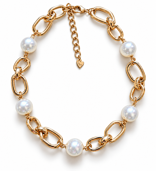 Halskette Kurzkette Gold und Fette Perlen Modeschmuck Nickelfrei Sweet7