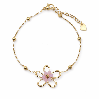 Armband Doppel Bettelarmband Gold Crystal 17,5 cm Blume Rosa Nickelfrei Sweet7