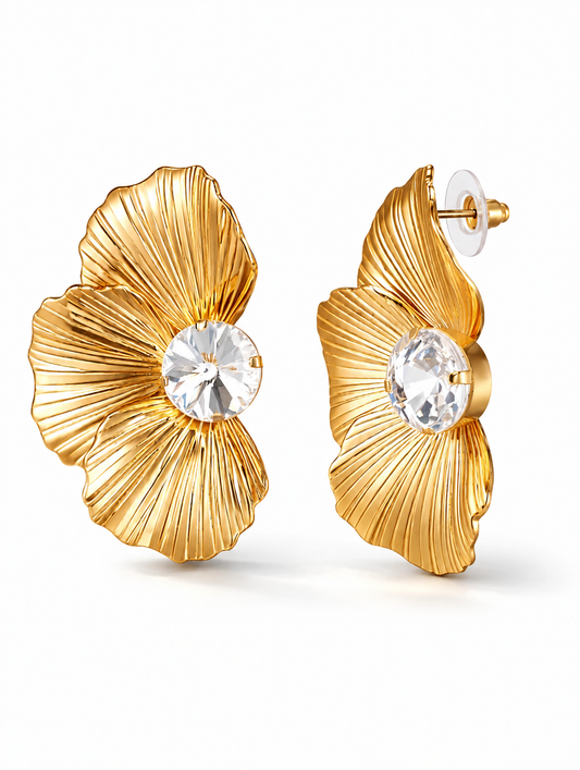 Ohrstecker goldene Blume Straß-Stein nickelfrei elegant Statement Yehwang