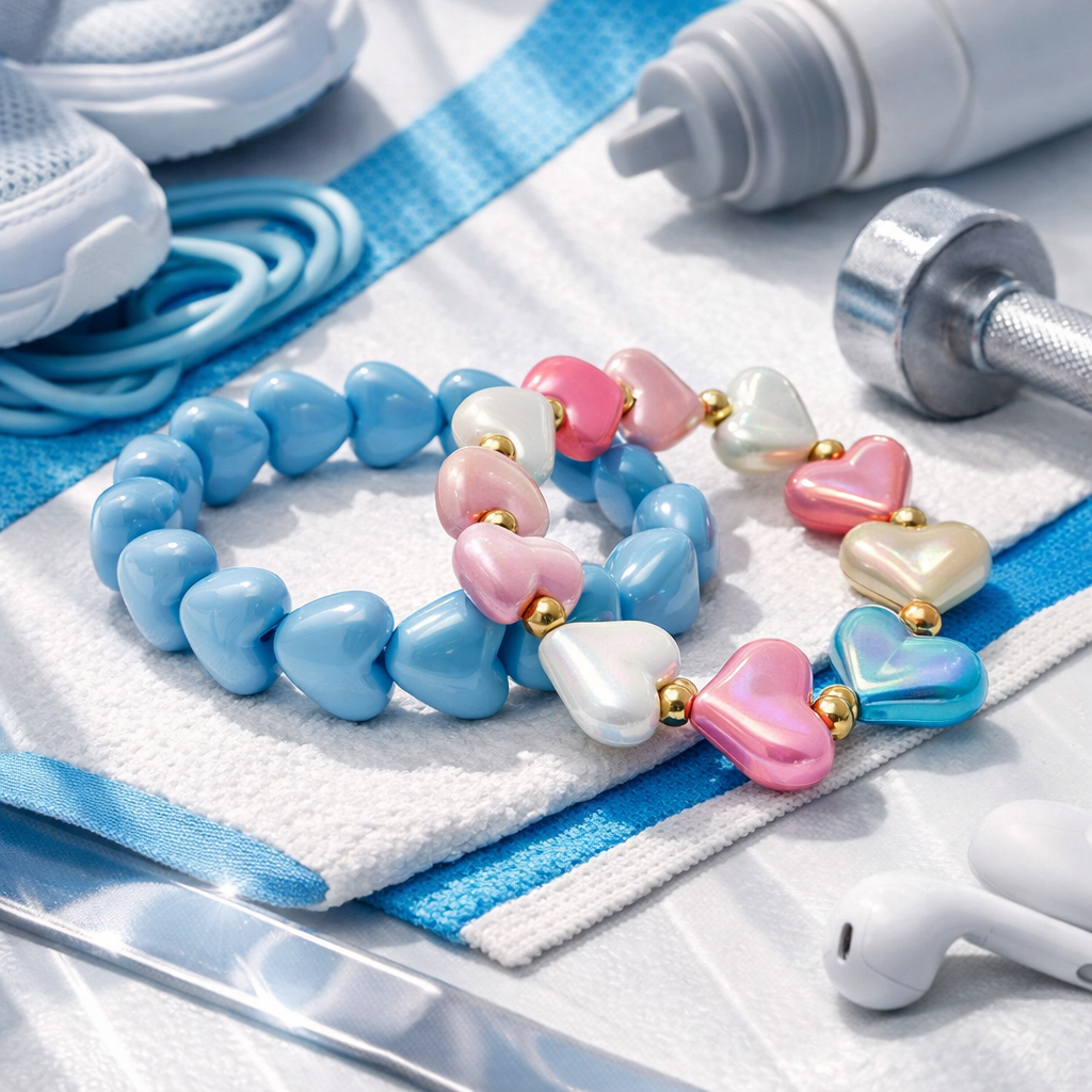 Armband elastisch Herzchen Hellblau Bunt Resin Yehwang