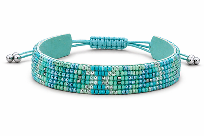 Armband Freundschaftsarmband mit Blau- Türkisen eingewebte Perlen Biba