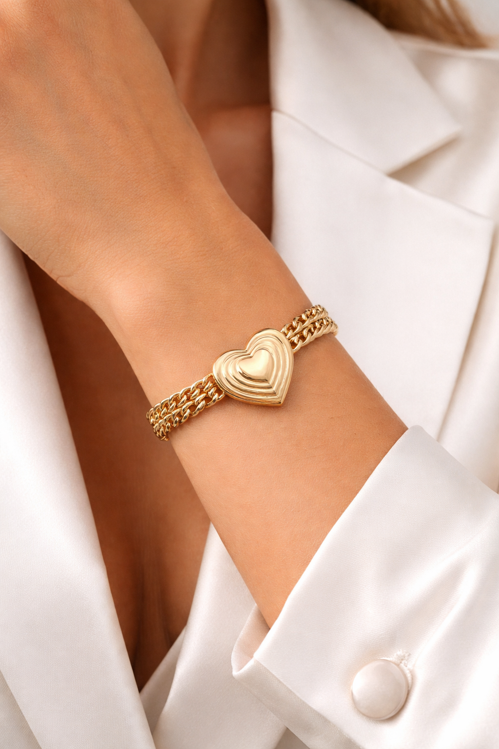 Armband auffälliges Gliederarmband Herz Goldfarben Liebe Romantik Yehwang