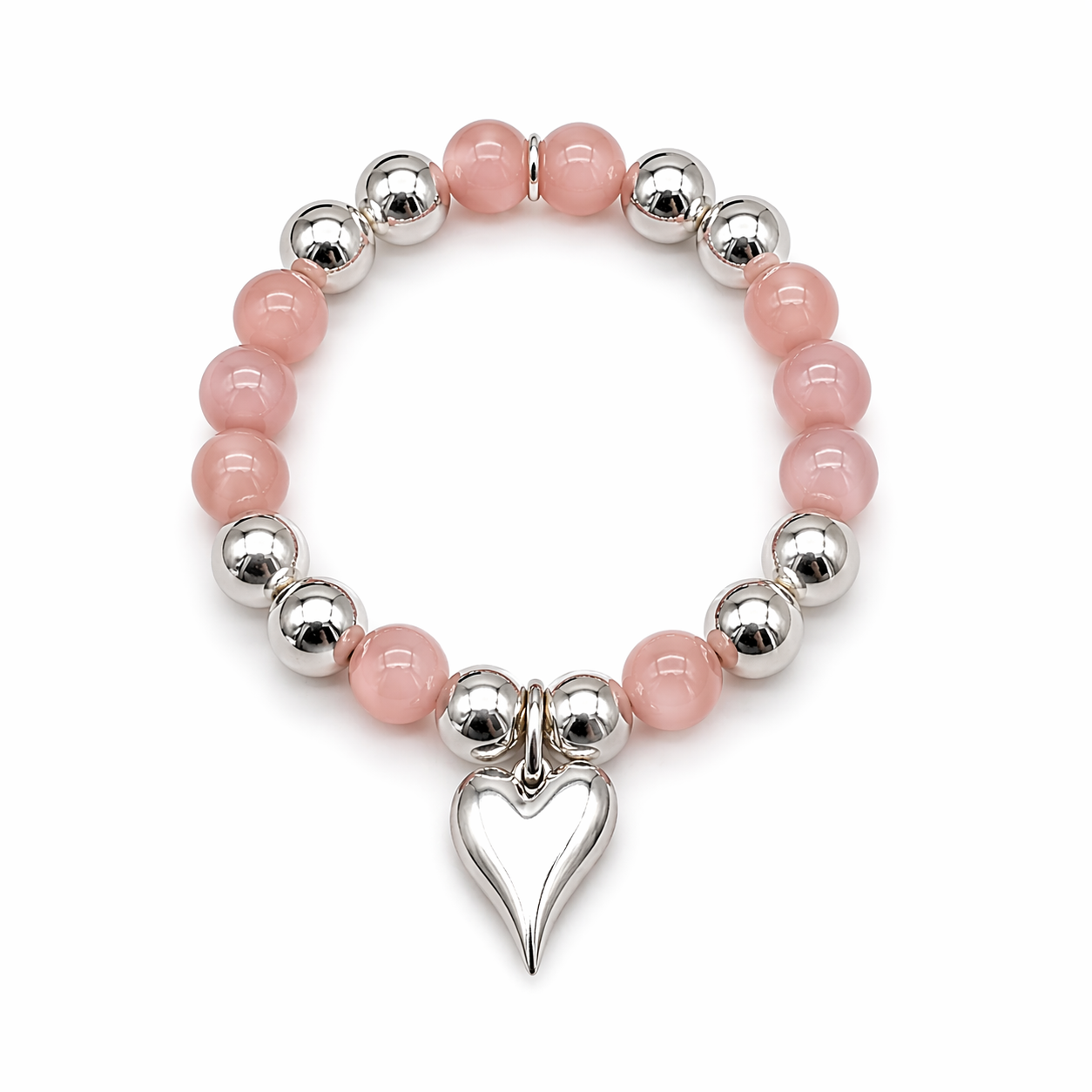 Armband elastisch Silberfarben Rosa Herz Anhänger Nickelfrei Biba
