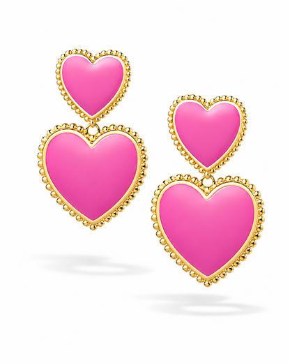 Ohrhänger Doppelherz Rosa Pink Rot Liebe nickelfrei Romantik Passion Ohrringe Yehwang