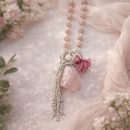 Halskette Anhänger Naturstein in Rosa und Naturfarbe Stein Nickelfrei Biba